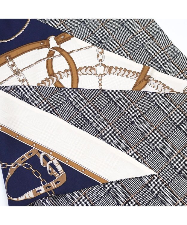 Marca ＜秋の新色！＞【Marcaオリジナル】ベルト＆グレンチェック剣先  シルクツイル 剣先スカーフ ネイビー×オフ