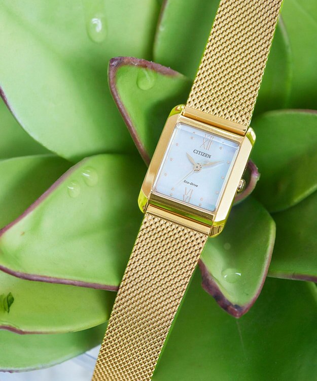 CITIZEN 【光発電エコ・ドライブ】ハンサムなスクエアケース 替えバンド付き ウォームゴールド レッド ウォームゴールド