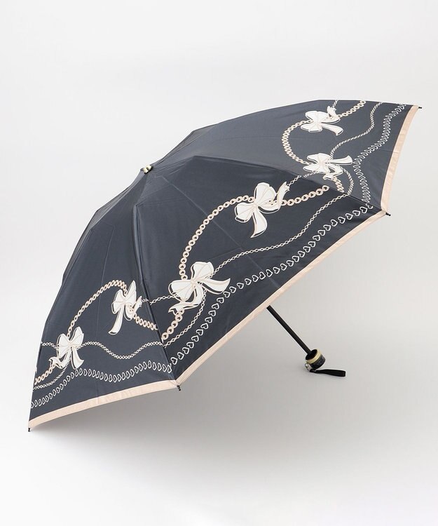 MOONBAT 【雨傘】ランバン　オン　ブルー (LANVIN en Bleu) リボン ハート ナイロンサテン 折りたたみ傘 ブラック