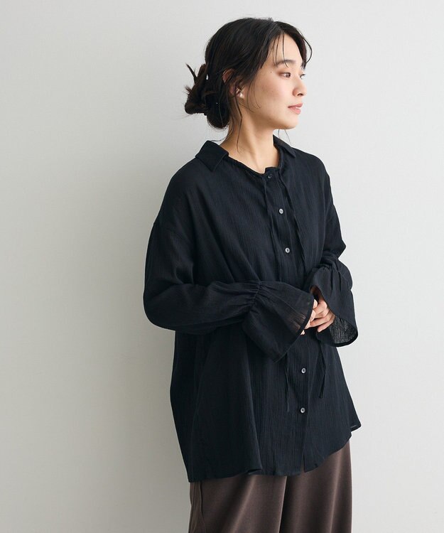 CRAFT STANDARD BOUTIQUE 衿ギャザーシャツブラウス Black