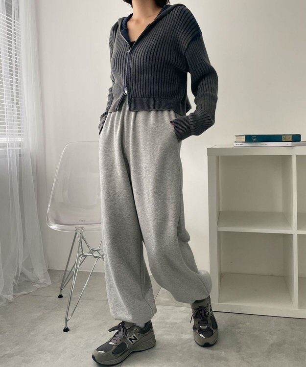 WEGO 【あったか/ウエストゴム】裏起毛スウェットジョガーパンツ 杢グレー