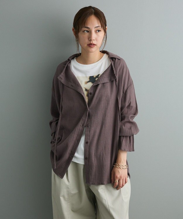 CRAFT STANDARD BOUTIQUE 衿ギャザーシャツブラウス Charcoal Gray