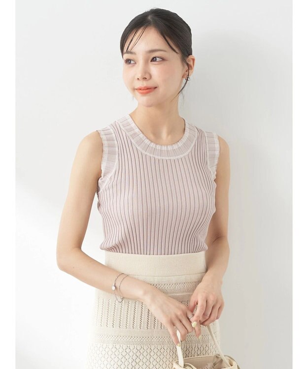 earth music&ecology ノースリーブラインニットプルオーバー Mocha