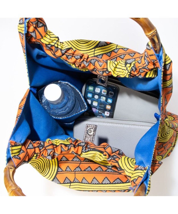 UNBILLION カシュカシュ cachecache / アフリカンプリントバンブーハンドルトート オレンジ