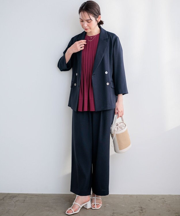 組曲 ライトリネンライク ジャケット ネイビー系