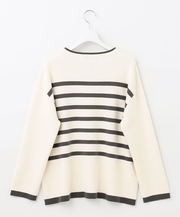 自由区 L 【洗える】コットンカシミヤ ボーダーニット ホワイト系1