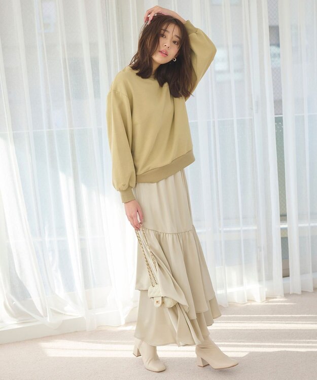 Feroux 【セットアイテム】裏毛プルオーバー×ランダムプリーツ スカート ベージュ系