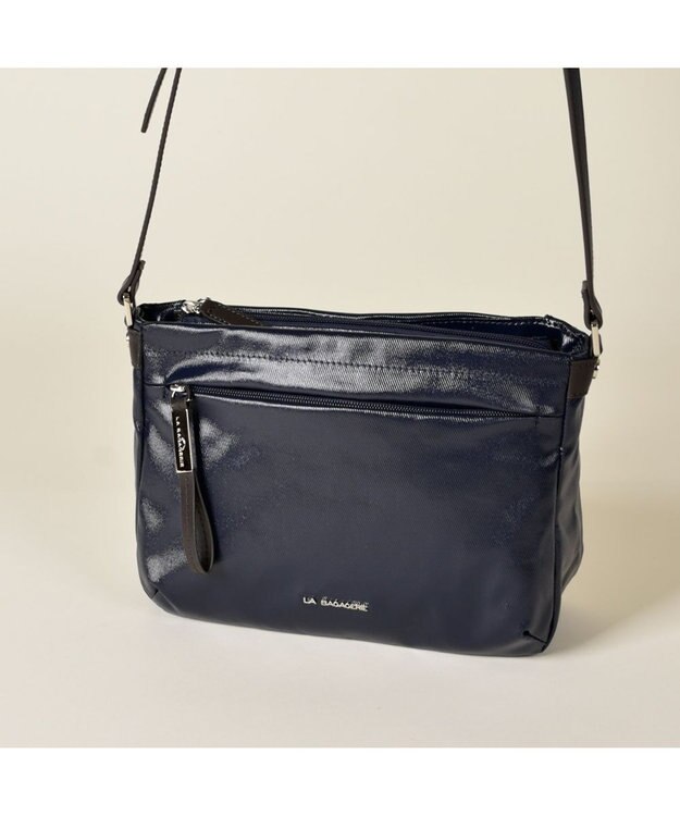 LA BAGAGERIE コーティングキャンバス ミニショルダーバッグ ネイビー