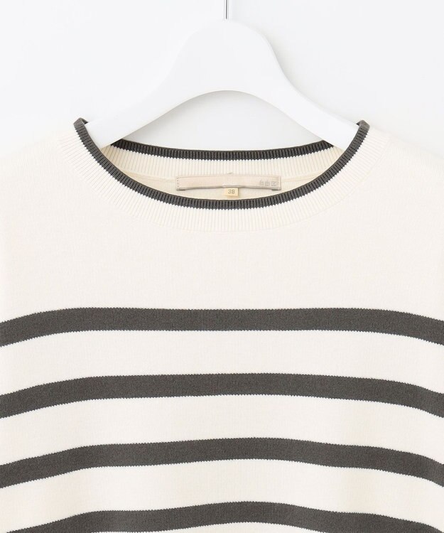 自由区 L 【洗える】コットンカシミヤ ボーダーニット ホワイト系1