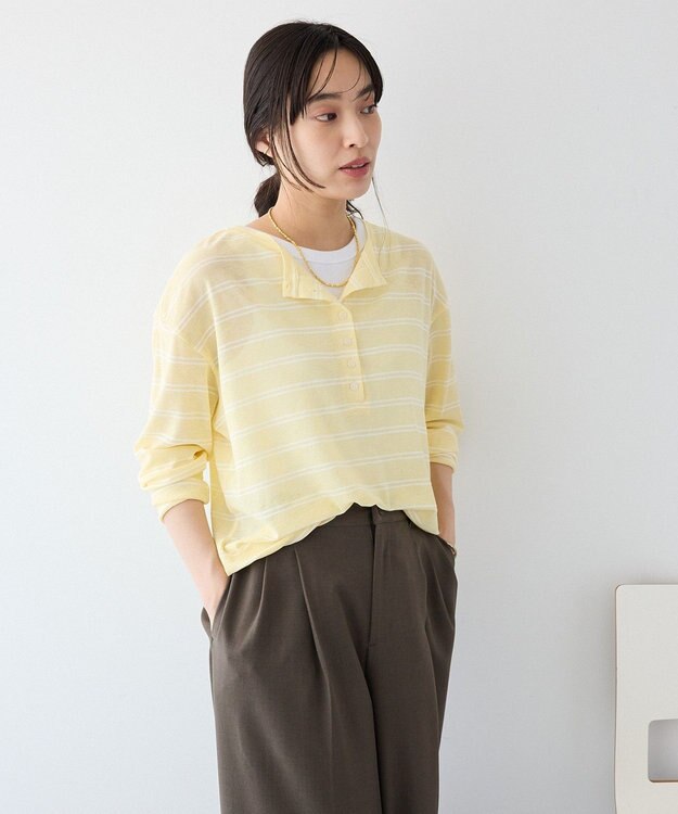 CRAFT STANDARD BOUTIQUE シアーボーダーヘンリーネックロンT Light Yellow