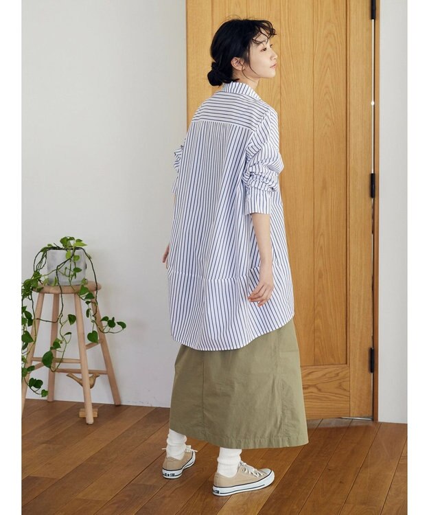CRAFT STANDARD BOUTIQUE イージーケアコクーンポケ付きチュニック Stripe White