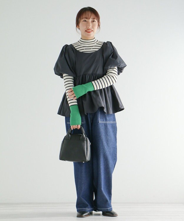 CRAFT STANDARD BOUTIQUE パフスリーブペプラムブラウス Black