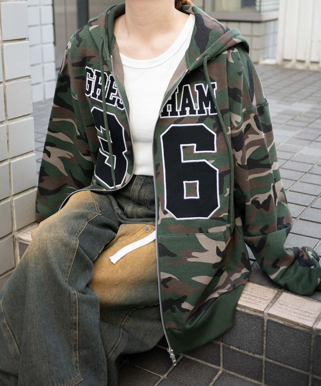 WEGO ナンバリングビッグジップパーカー 柄1