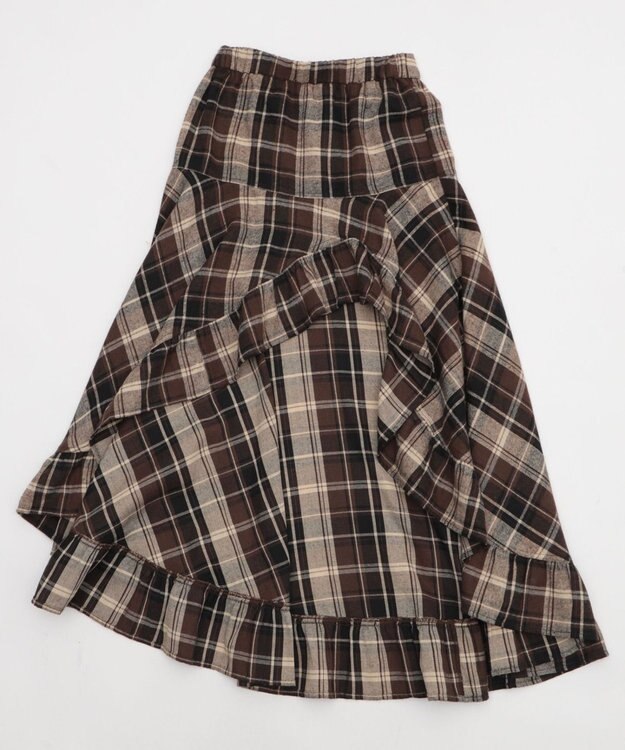 WEGO チェックアシンメトリーフリルロングスカート ブラウンチェック1