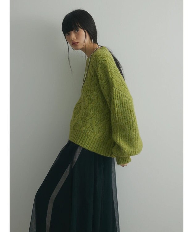 Green Parks armonia. ケーブルニットプルオーバー Light Green