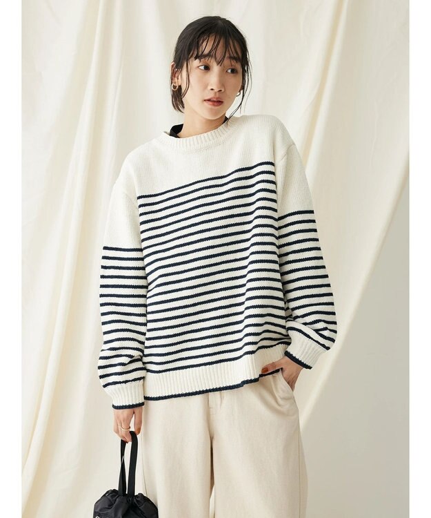 CRAFT STANDARD BOUTIQUE 洗えるモールニットボーダープルオーバー Ivory