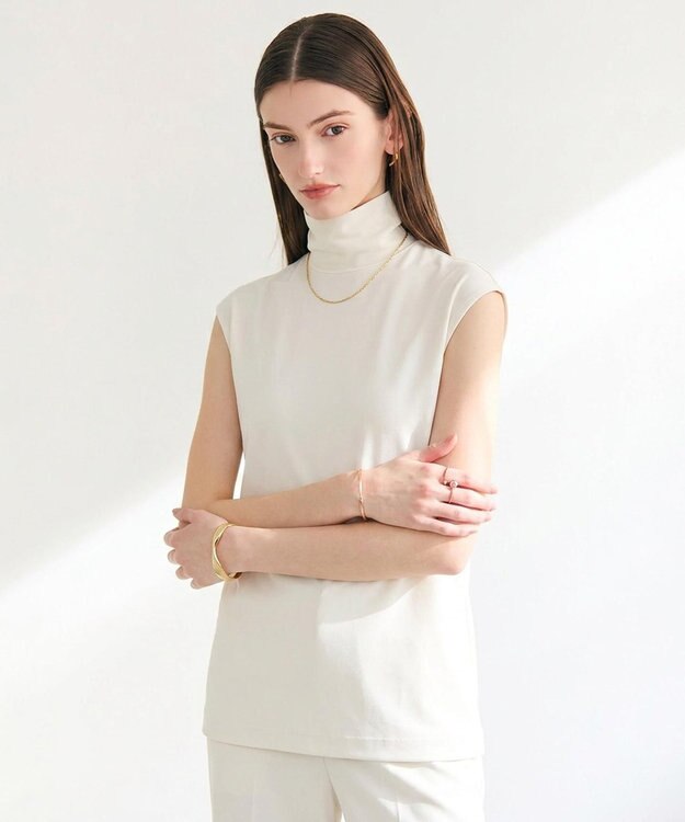 BEIGE， 【ロングセラー】MELLE / ハイストレッチ ハイネックカットソー Ecru