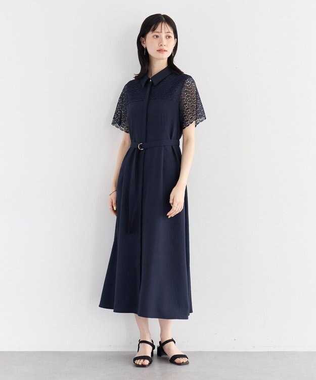 YECCA VECCA レース切替ワンピース Gray Beige