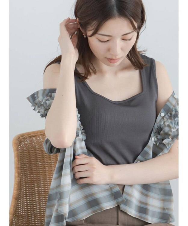 Te chichi 【接触冷感】前後2WAYデザインネックタンクトップ チャコールグレー