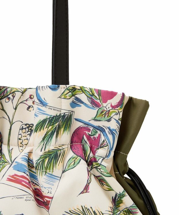 TOPKAPI 【TREASURE TOPKAPI】マイルドサテン スカーフ柄 巾着 トート バッグ カーキ