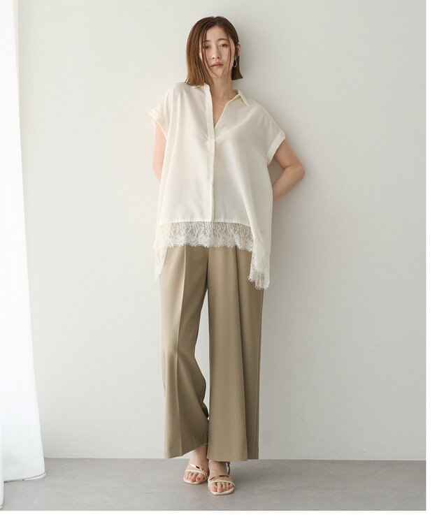YECCA VECCA 裾レーススキッパーシャツ Off White