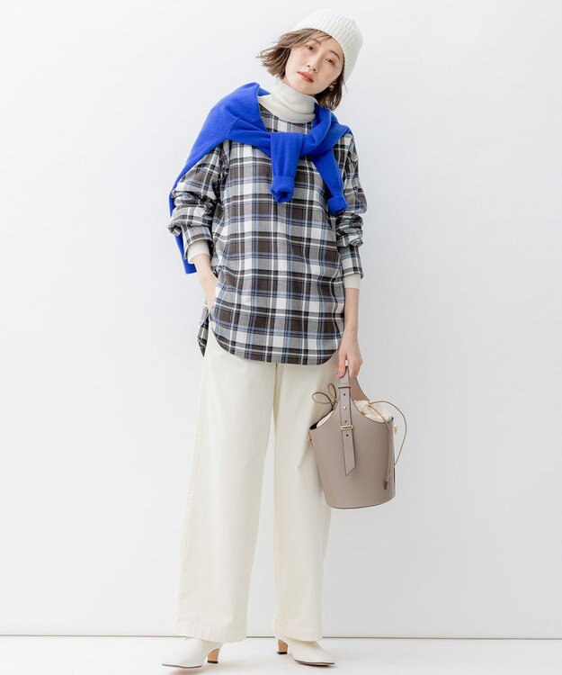 23区 【洗える】CANCLINI メルトン チェック ブラウス ブラウン系チェック