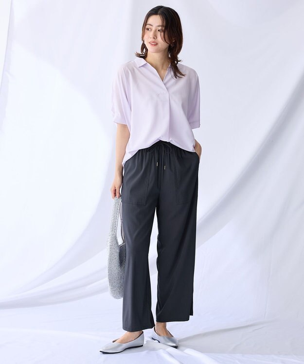 ANY 【新色追加】スキッパーネック袖タックブラウス ピンク