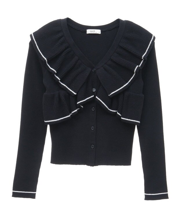 earth music&ecology Ｖネックフリルニットカーディガン Black