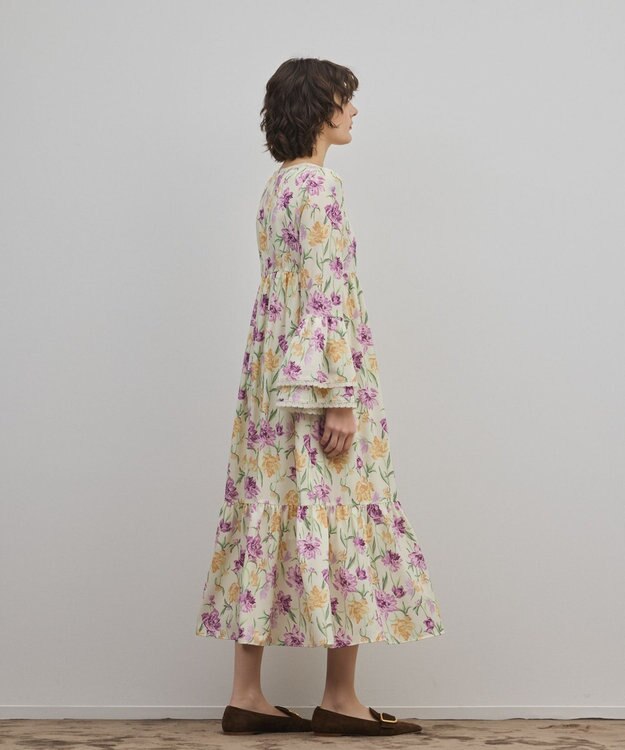 GRACE CONTINENTAL ボタニカルプリントティアードワンピース イエロー