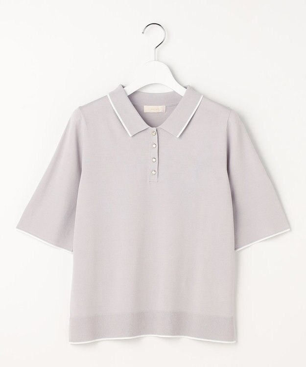 ANY SIS S 【アイスタッチ】ポロ ニット ライトグレー×オフ