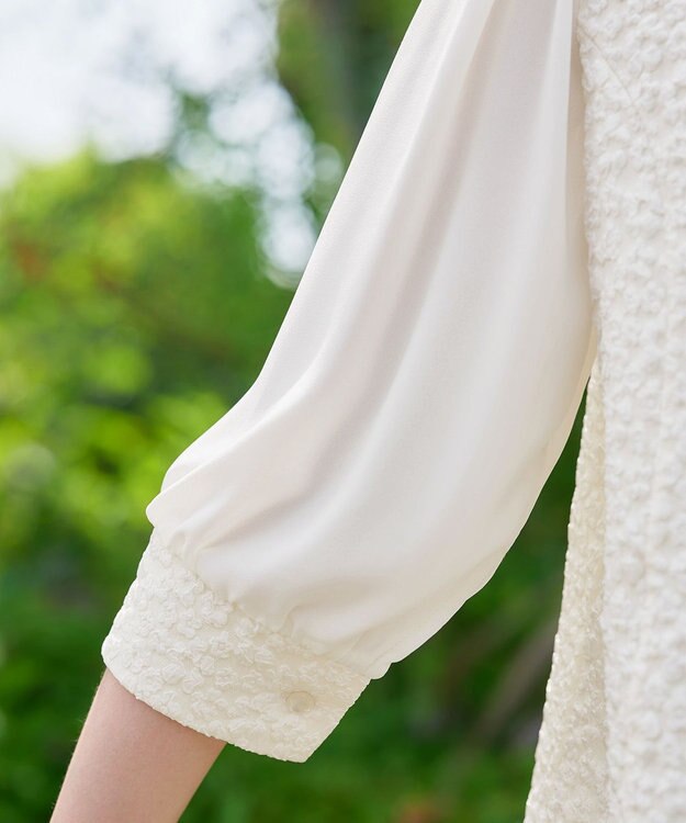 Tiaclasse L 【洗える】フラワーJQ袖シフォンチュニック アイボリー