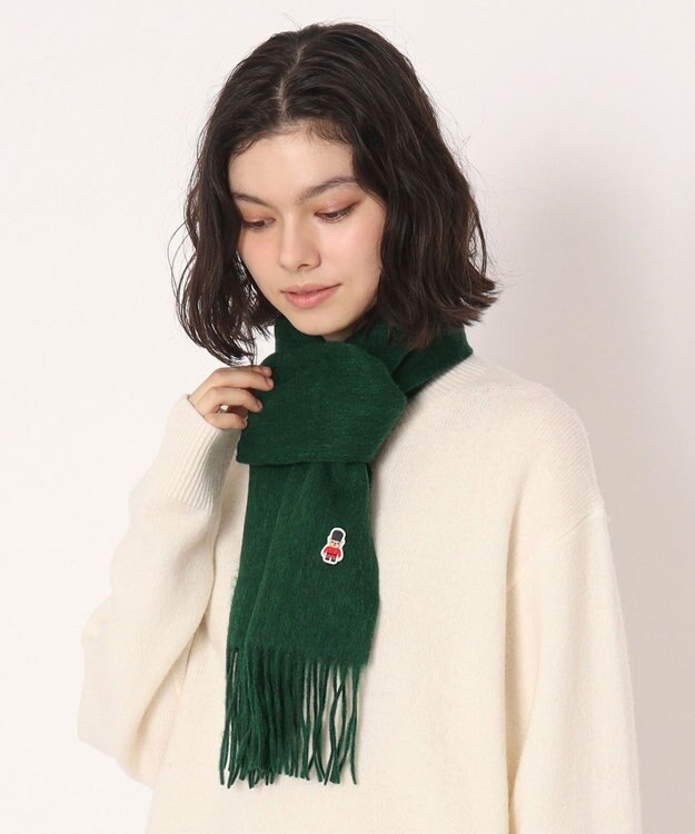 MOONBAT 【WEB限定】MACKINTOSH PHILOSOPHY バッキンガムベア付きウール100%無地マフラー (パッケージ付き) グリーン