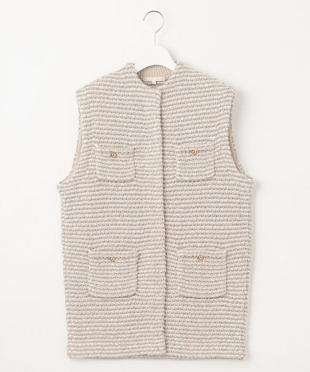 自由区 L ツイード調ニット ジレ ベージュ系