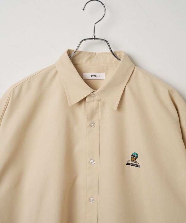 WEGO 【シワになりにくい】イージーケアオックスフォードワンポイントシャツ（S） ベージュ