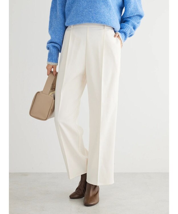 Green Parks あったかきれいシルエットストレートパンツ White