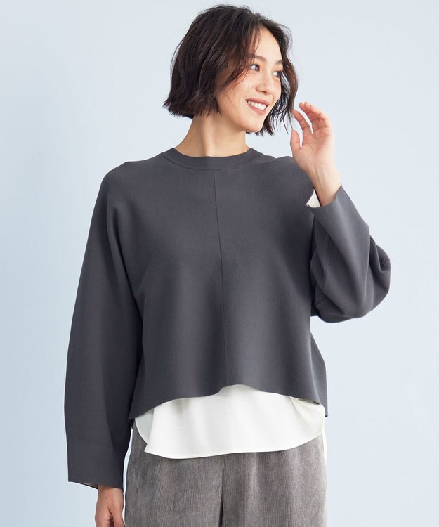 自由区 L 【セットアップ対応・洗える】レーヨンストレッチプルオーバー ニット ダークグレー