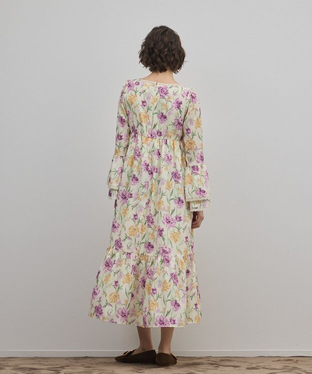 GRACE CONTINENTAL ボタニカルプリントティアードワンピース イエロー