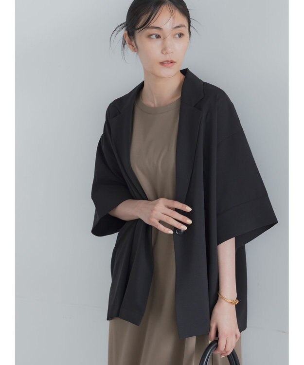 Te chichi 麻調ハーフスリーブジャケット ブラック