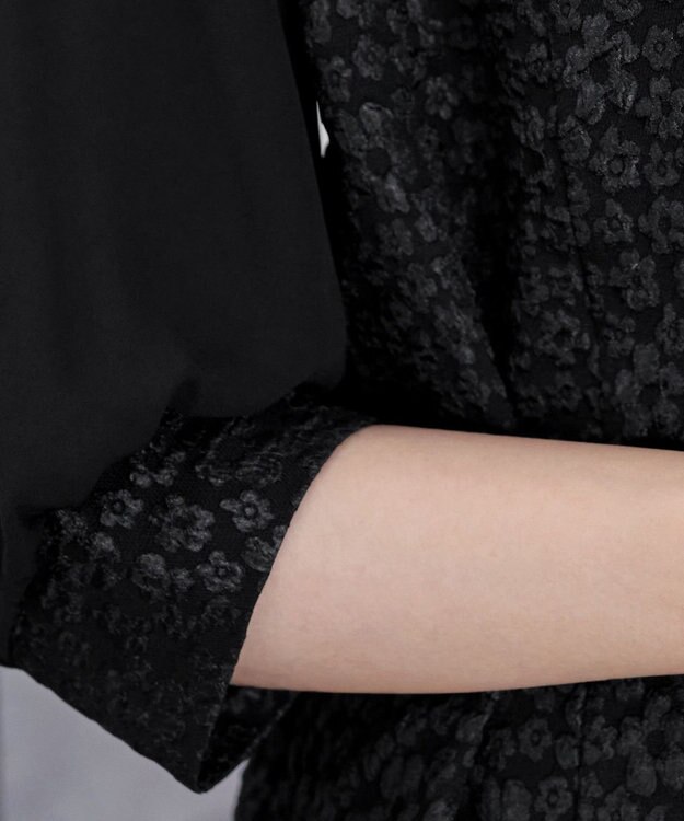 Tiaclasse L 【洗える】フラワーJQ袖シフォンチュニック ブラック