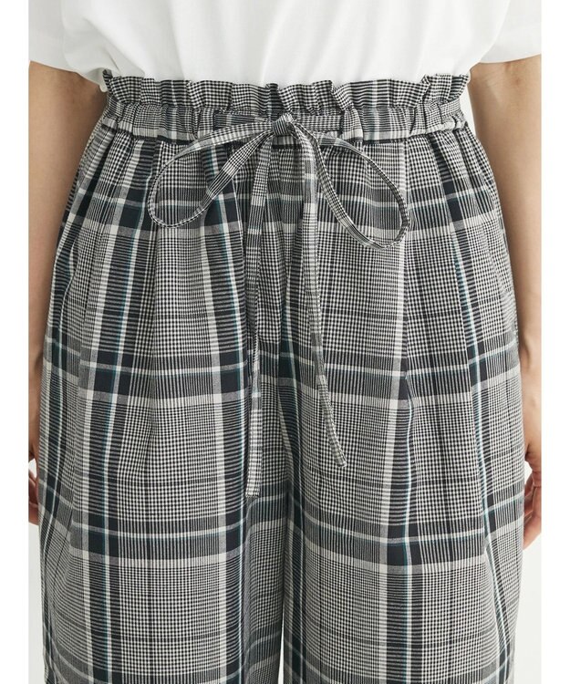 Green Parks 綿麻混バギーパンツ Check Black