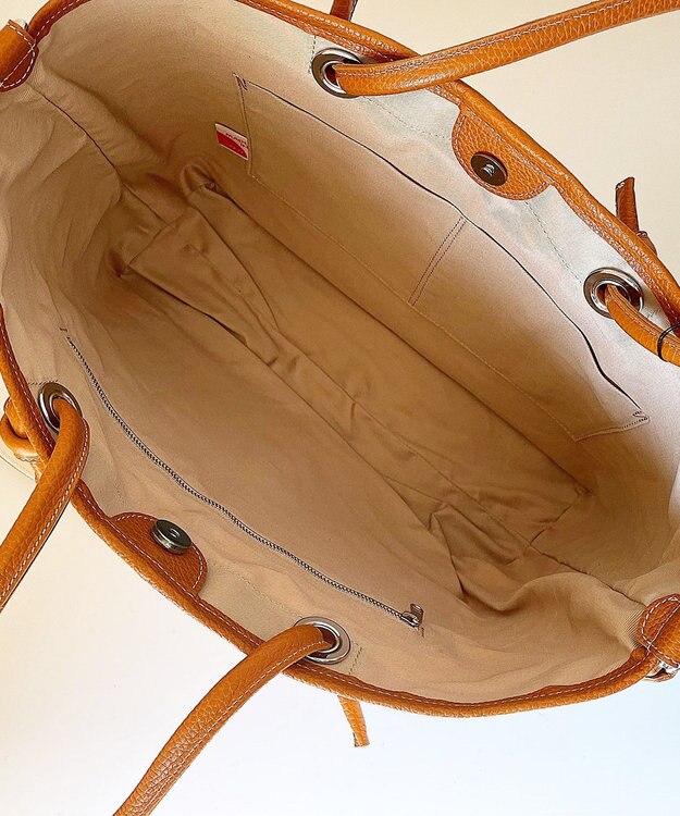 Hekhèr Le Style de Vie 【日本製 / A4サイズ対応/2WAY】コットンキャンバス×シュリンクレザー ノットトートバッグ large キャメル