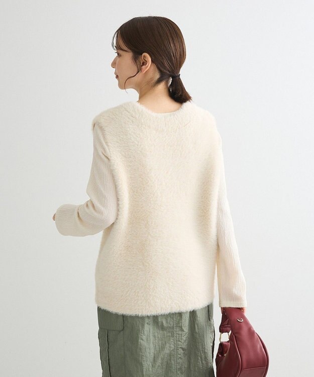 Green Parks シャギーＶネックニットベスト Ecru