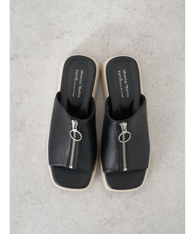 earth music&ecology ＯＲｉｅｎｔａｌＴＲａｆｆｉｃ　フロントジップサンダル Black