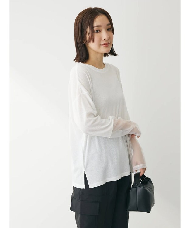 Green Parks 袖チュールドッキングプルオーバー Off White