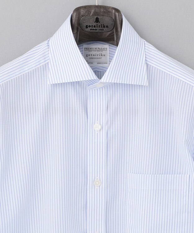 GOTAIRIKU 【形態安定】プレミアムプリーツシャツ_ワイドカラーストライプ サックスブルー系1