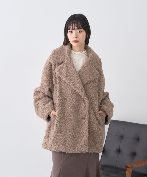earth music&ecology ループファーコート Gray Beige
