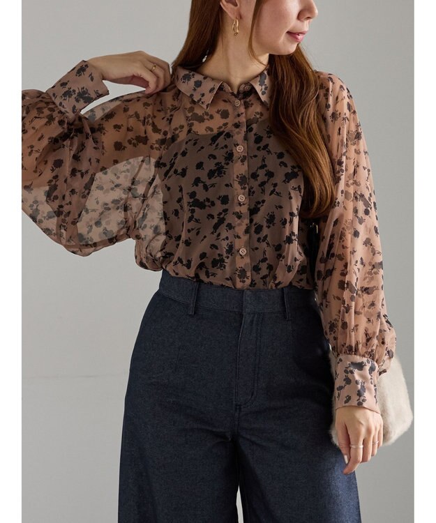 Te chichi シアーフラワーボリュームスリーブブラウス ベージュ