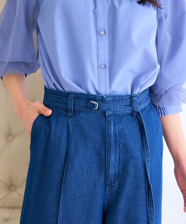 Feroux ベルト付き テンセルデニム ワイドパンツ ネイビー系