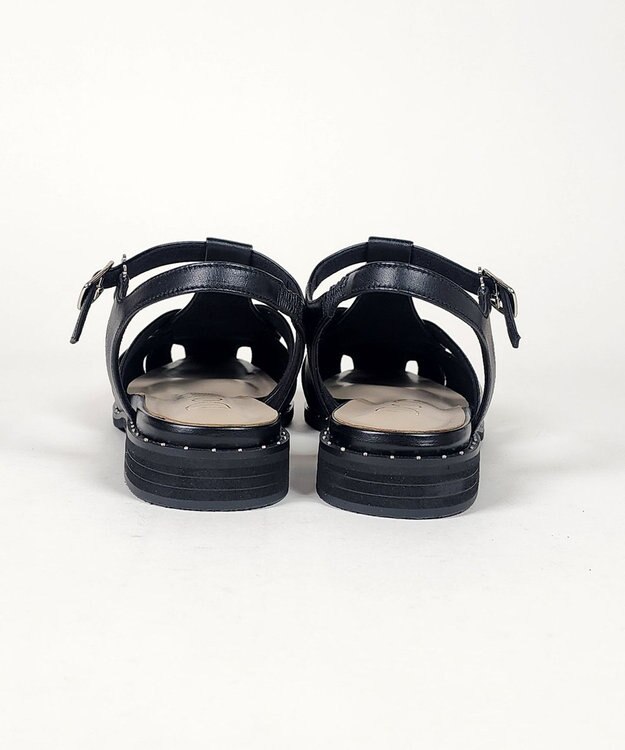 Dominic3 スタッズピース レザーケージサンダル ブラック