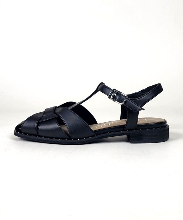 Dominic3 スタッズピース レザーケージサンダル ブラック